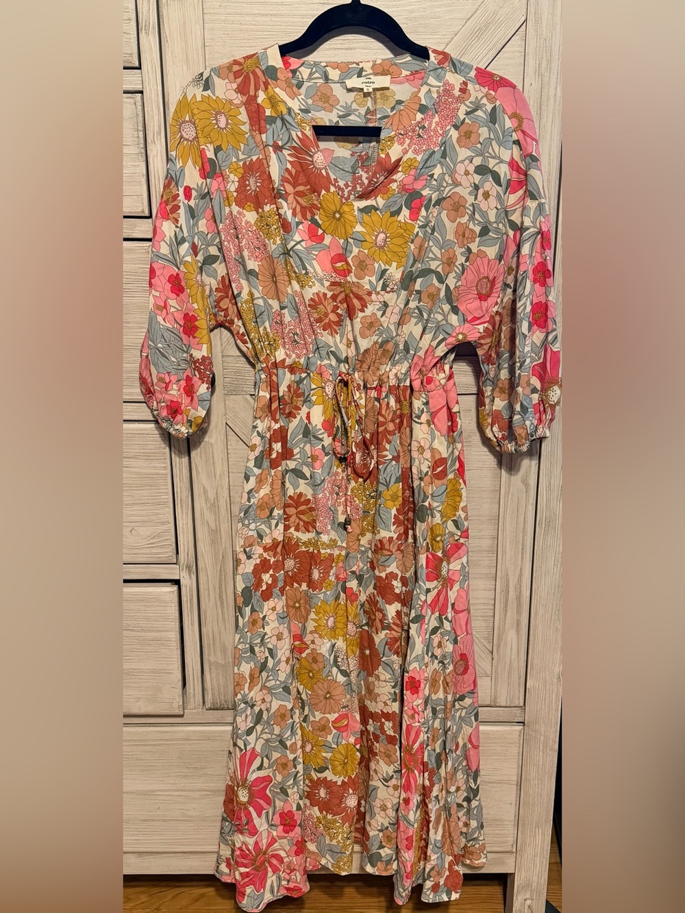 ENTRO Floral Maxi Dress with Drawstring Waist - Pink Multi boho - Picture 2 of 5